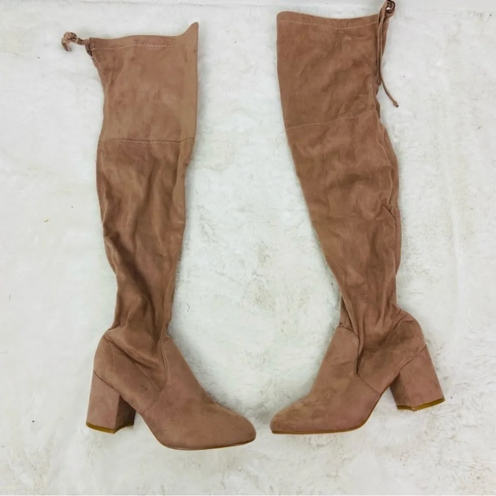 Catherine Malandrino sexy Suede Over-the-Knee heeled Boots in Tan size 7.5